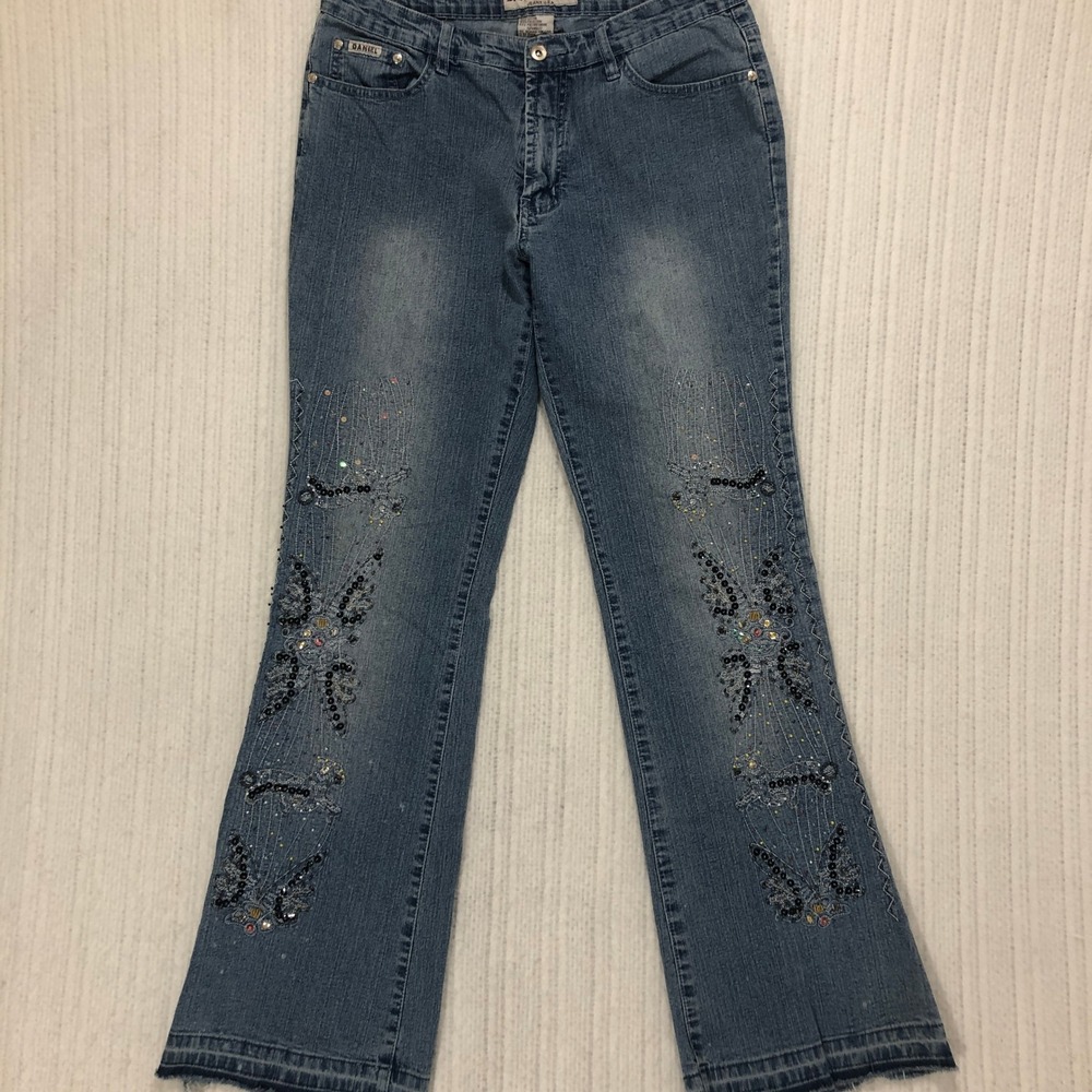 Daniel Jeans USA Butterfly Embroidered Sequin Rhinestone Bootcut Jeans 13-14